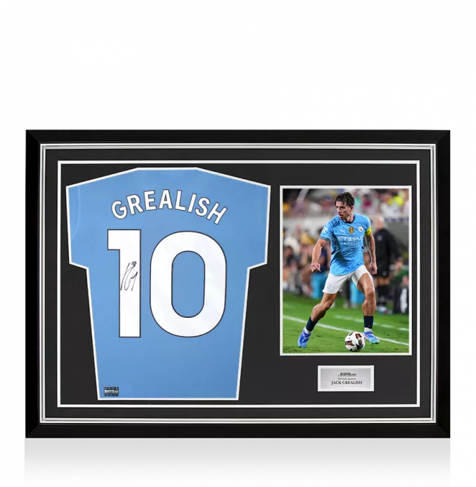 icons Jack Grealish Back Signed Manchester City 2024-25 Home Shirt In Hero Frame: Option 1