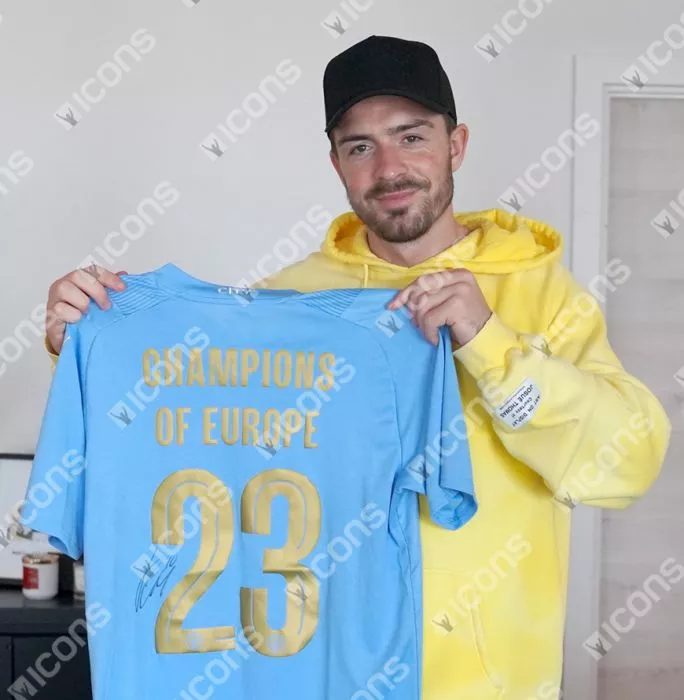 Icons Jack Grealish & Erling Haaland Back Signed Manchester City 2023-24 Home Shirt: Champions Of Europe Edition