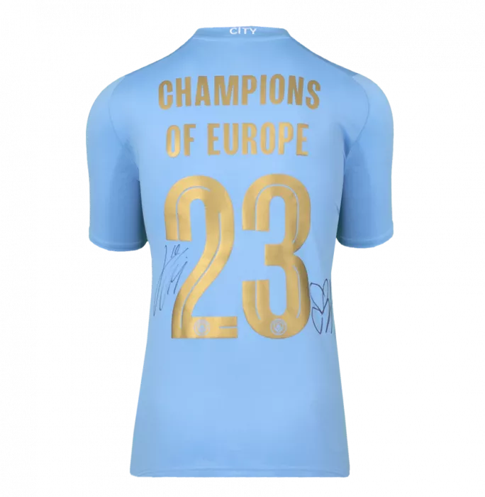 icons Jack Grealish & Erling Haaland Back Signed Manchester City 2023-24 Home Shirt: Champions of Europe Edition