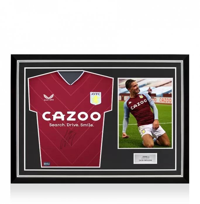 icons Jack Grealish Front Signed Aston Villa 2022-23 Home Shirt In Hero Frame: Option 1