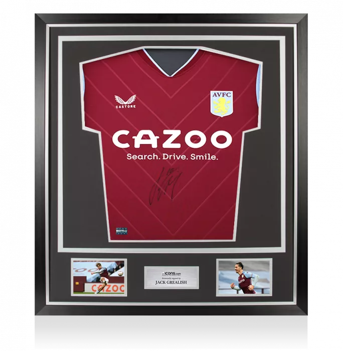 icons Jack Grealish Front Signed Aston Villa 2022-23 Home Shirt In Classic Frame