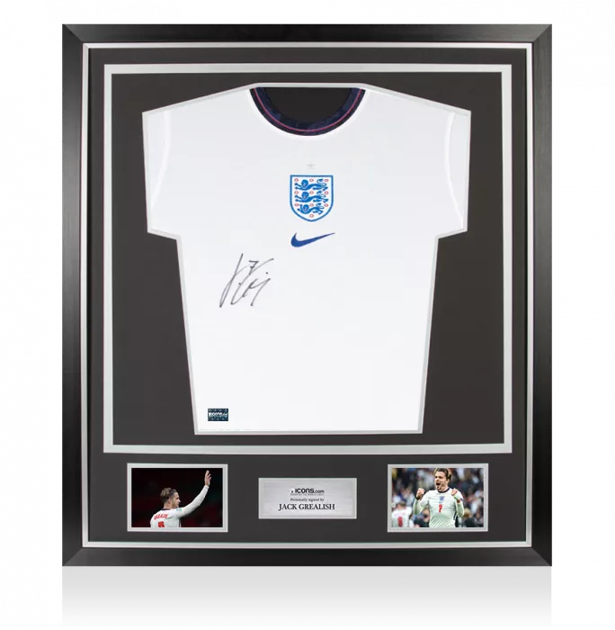 icons Jack Grealish Front Signed England 2021-22 Home Shirt In Classic Frame