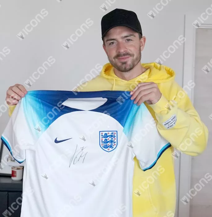Icons Jack Grealish Front Signed England 2022 Home Shirt In Deluxe Packaging