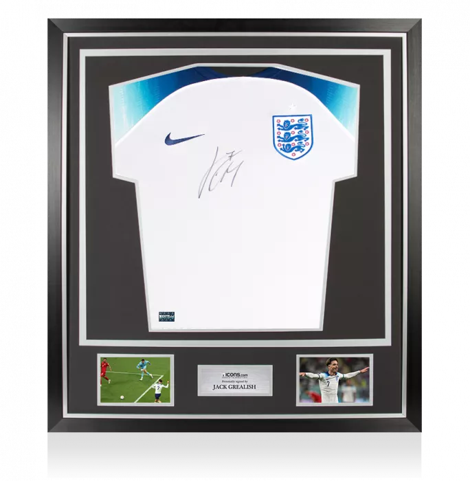 icons Jack Grealish Front Signed England 2022 Home Shirt In Classic Frame