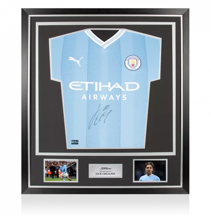 icons Jack Grealish Front Signed Manchester City 2023-24 Home Shirt In Classic Frame