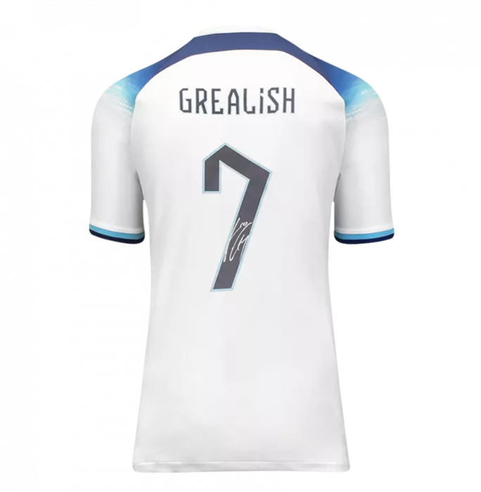 Icons Jack Grealish Official 2022 FIFA World Cup™ Back Signed And Hero Framed England 2022-23 Home Shirt With Fan Style Numbers