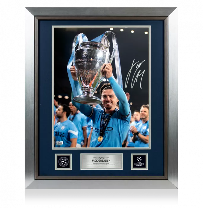Icons Jack Grealish Official UEFA Champions League Signed And Framed Manchester City Photo: 2023 Winner