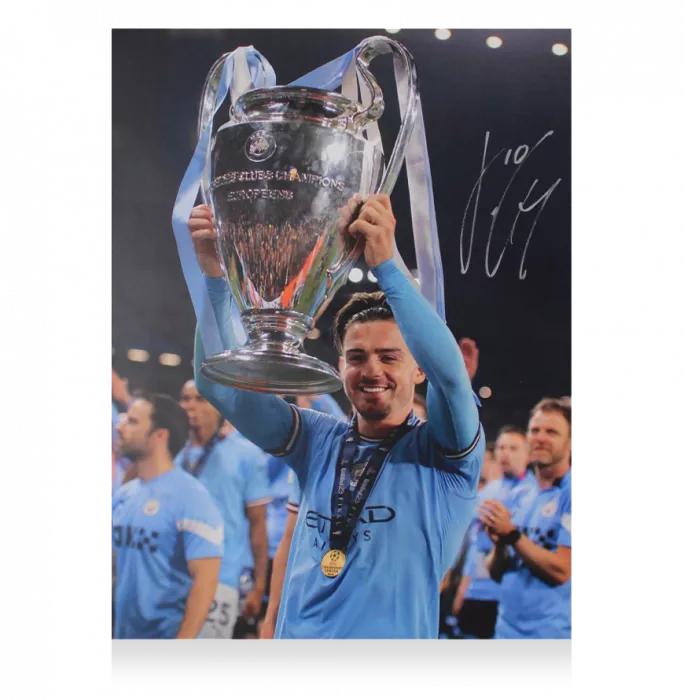Icons Jack Grealish Official UEFA Champions League Signed And Framed Manchester City Photo: 2023 Winner