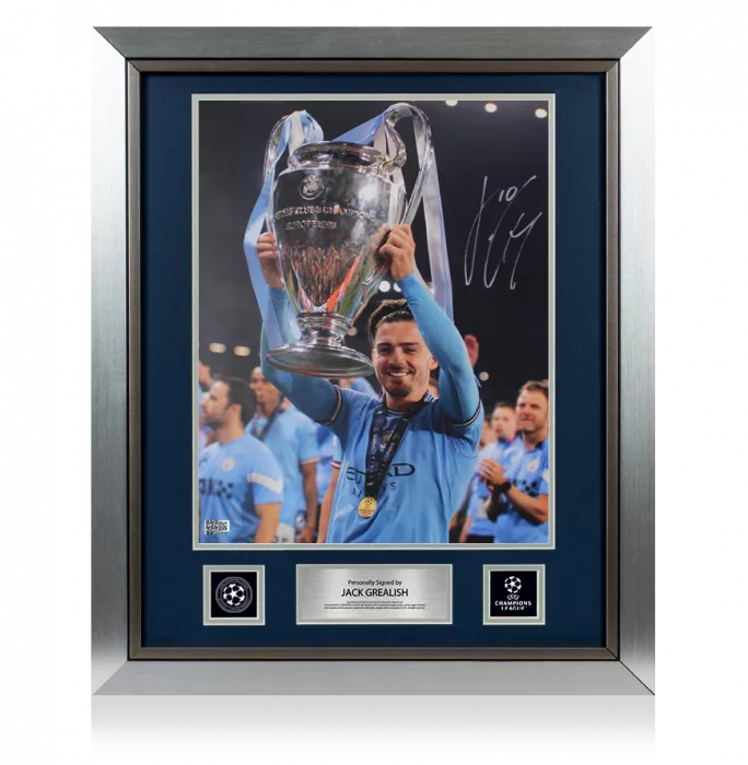 icons Jack Grealish Official UEFA Champions League Signed and Framed Manchester City Photo: 2023 Winner
