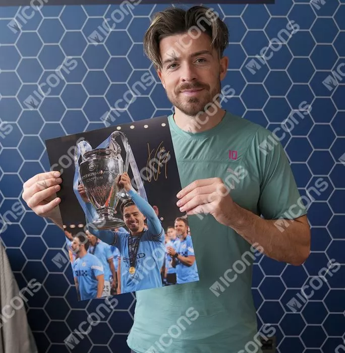 Icons Jack Grealish Official UEFA Champions League Signed And Framed Manchester City Photo: 2023 Winner