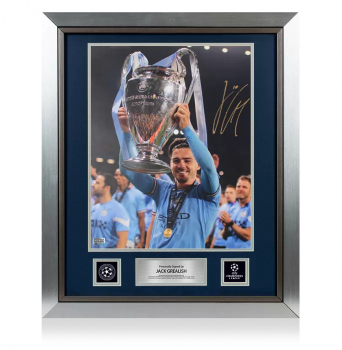 icons Jack Grealish Official UEFA Champions League Signed and Framed Manchester City Photo: 2023 Winner