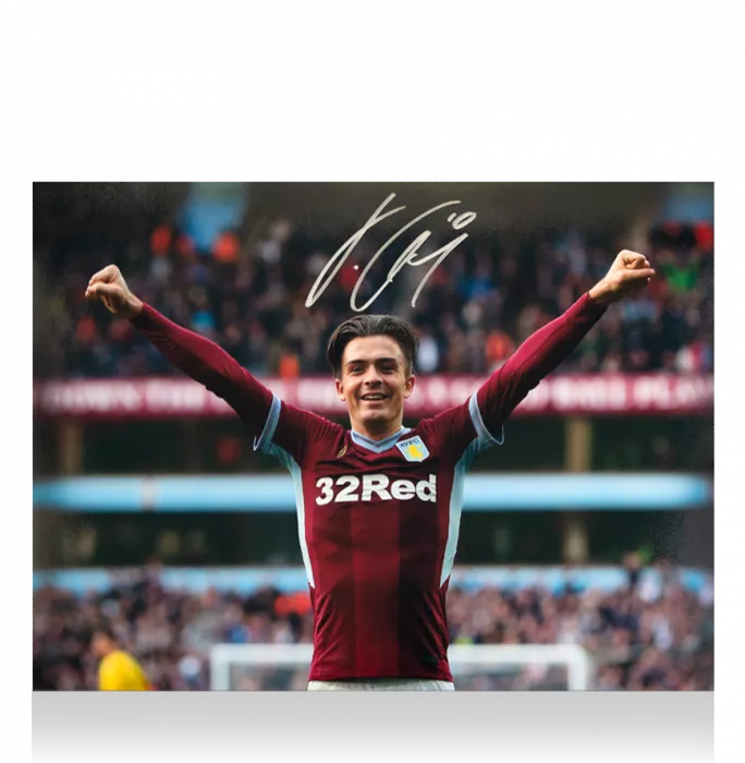Icons Jack Grealish Signed Aston Villa Photo In Black Wooden Frame: Winning Against Birmingham City
