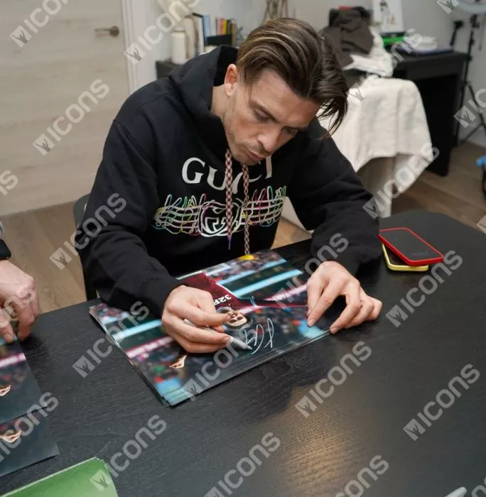 Icons Jack Grealish Signed Aston Villa Photo In Black Wooden Frame: Winning Against Birmingham City