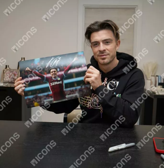 Icons Jack Grealish Signed Aston Villa Photo In Black Wooden Frame: Winning Against Birmingham City