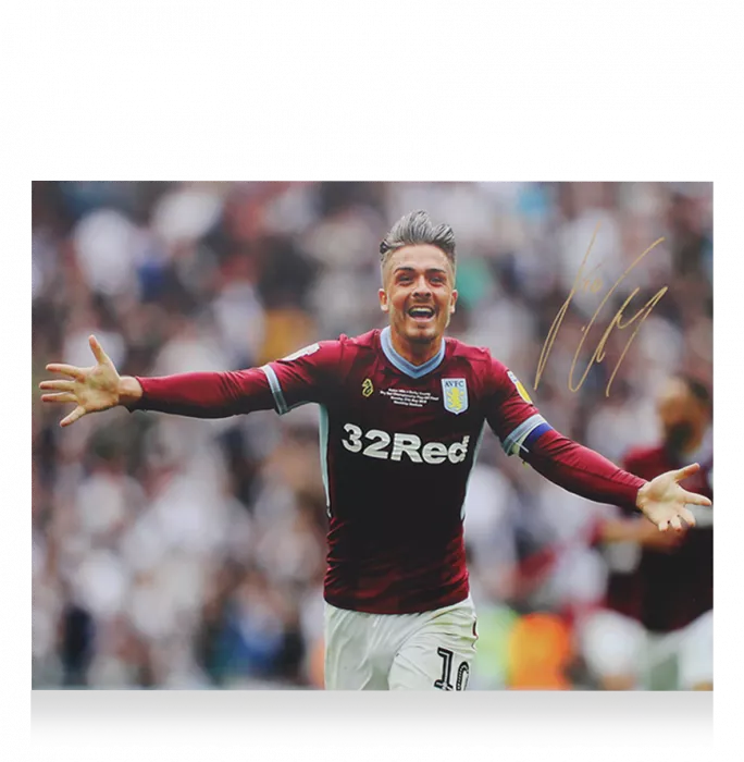Icons Jack Grealish Signed Aston Villa Photo In Black Wooden Frame: Promotion Celebration