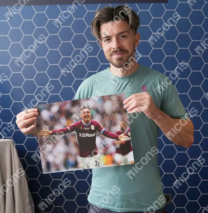 Icons Jack Grealish Signed Aston Villa Photo In Black Wooden Frame: Promotion Celebration