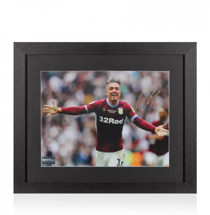 icons Jack Grealish Signed Aston Villa Photo In Black Wooden Frame: Promotion Celebration