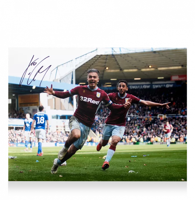 Icons Jack Grealish Signed Aston Villa Photo In Black Wooden Frame: Iconic Birmingham Derby Goal