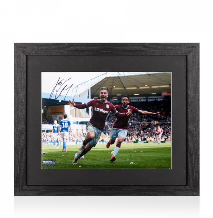 icons Jack Grealish Signed Aston Villa Photo In Black Wooden Frame: Iconic Birmingham Derby Goal