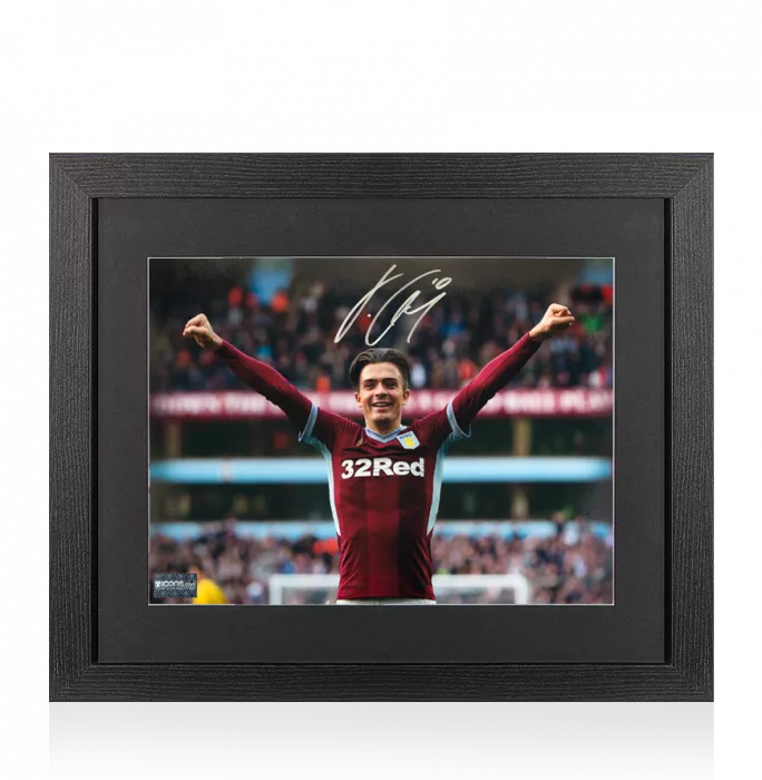 icons Jack Grealish Signed Aston Villa Photo In Black Wooden Frame: Winning Against Birmingham City