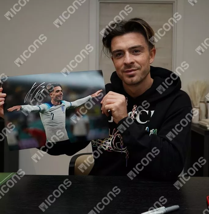 Icons Jack Grealish Signed England Photo: 2022 World Cup Goal Celebration