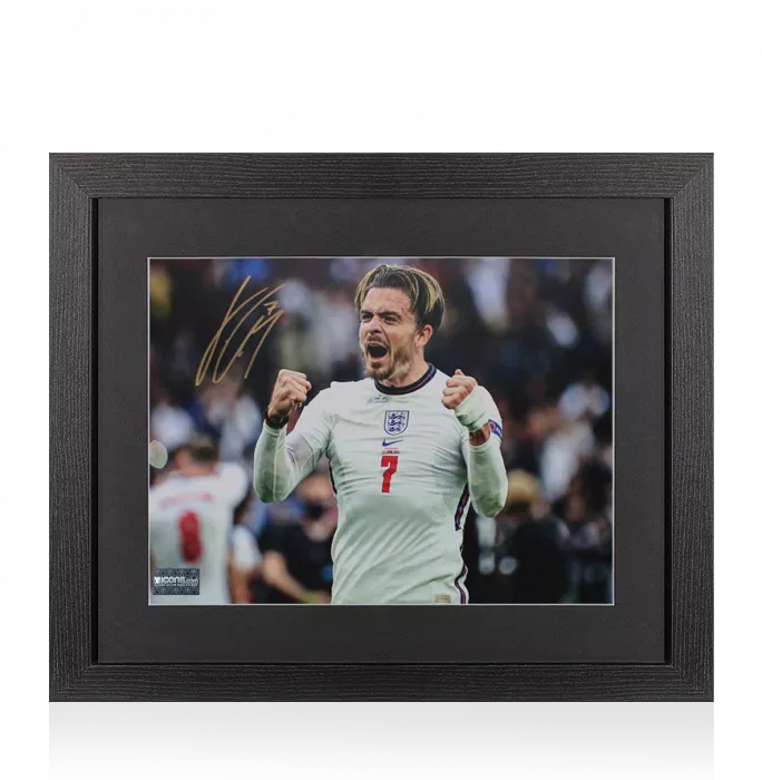 icons Jack Grealish Signed England Photo In Black Wooden Frame: Celebration