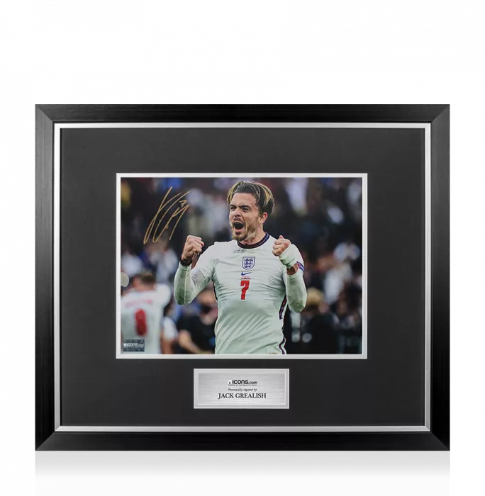 icons Jack Grealish Signed England Photo In Premium Photo Frame: Celebration