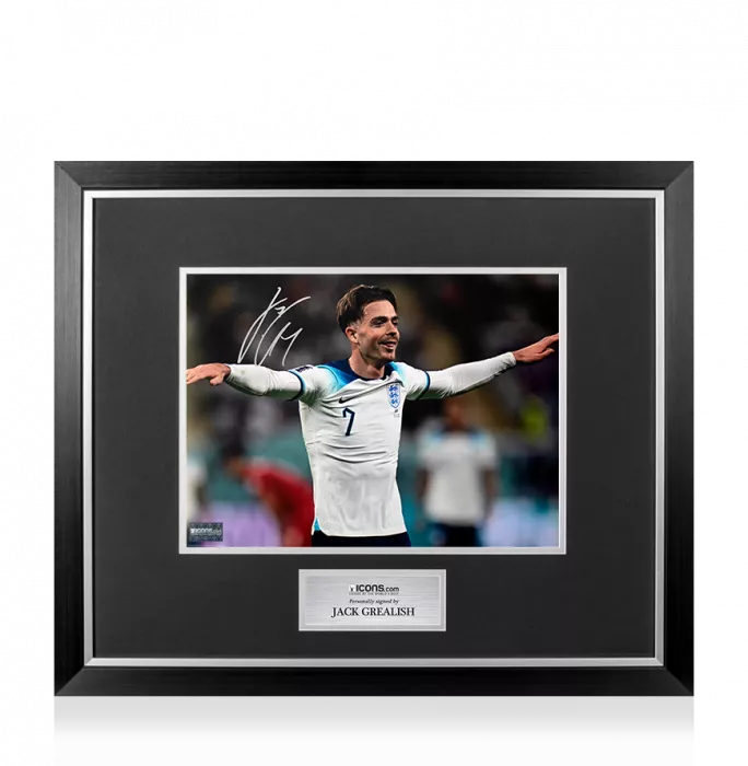 icons Jack Grealish Signed England Photo In Premium Photo Frame: FIFA World Cup Goal vs IR Iran