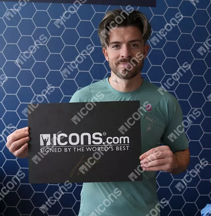 Icons Jack Grealish Signed Manchester City 2023-24 Home Shirt: Treble Winner Inscription In Hero Frame: Option 1