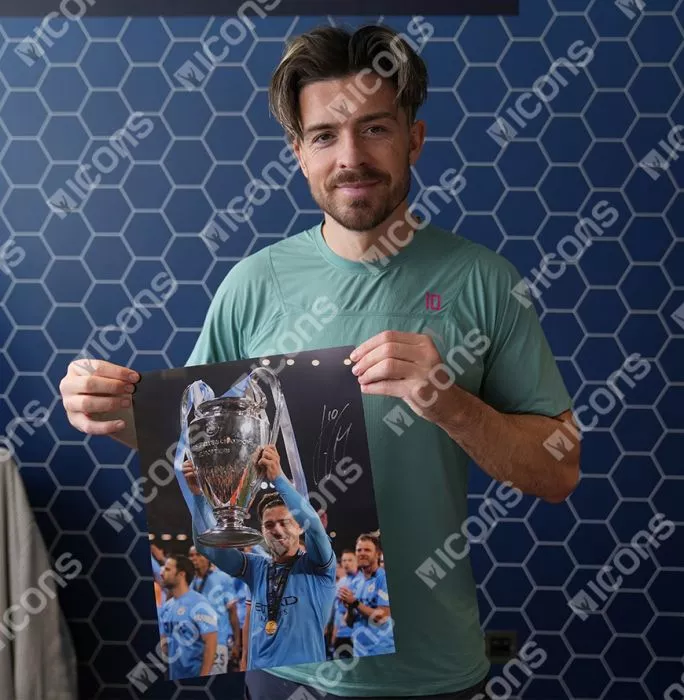 Icons Jack Grealish Signed Manchester City Photo In Black Wooden Frame: UEFA Champions League Winner