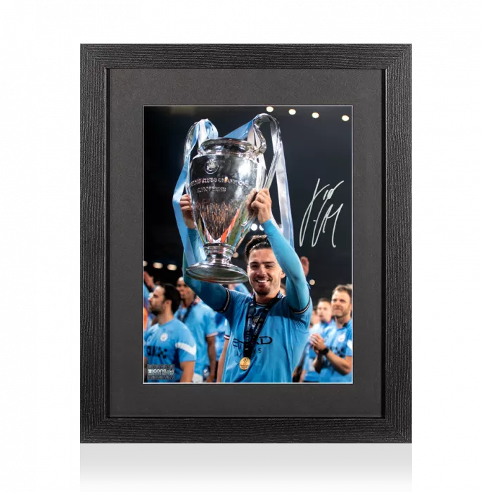 icons Jack Grealish Signed Manchester City Photo In Black Wooden Frame: 2023 UEFA Champions League Winner