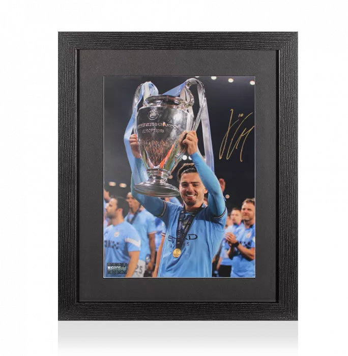 icons Jack Grealish Signed Manchester City Photo In Black Wooden Frame: UEFA Champions League Winner