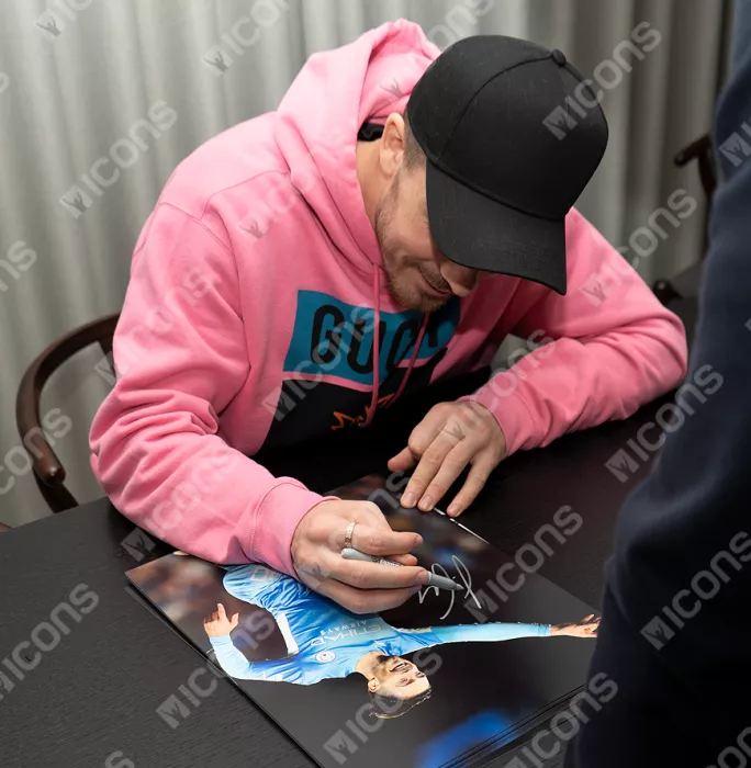 Jack Grealish Signed Manchester City Photo In Black Wooden Frame: UCL Goal Vs RB Leipzig