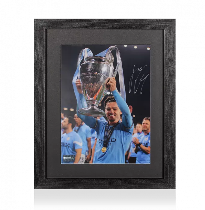 icons Jack Grealish Signed Manchester City Photo In Black Wooden Frame: UEFA Champions League Winner