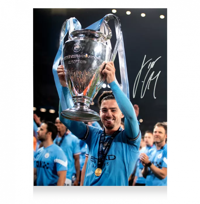 Icons Jack Grealish Signed Manchester City Photo In Premium Photo Frame: 2023 UEFA Champions League Winner