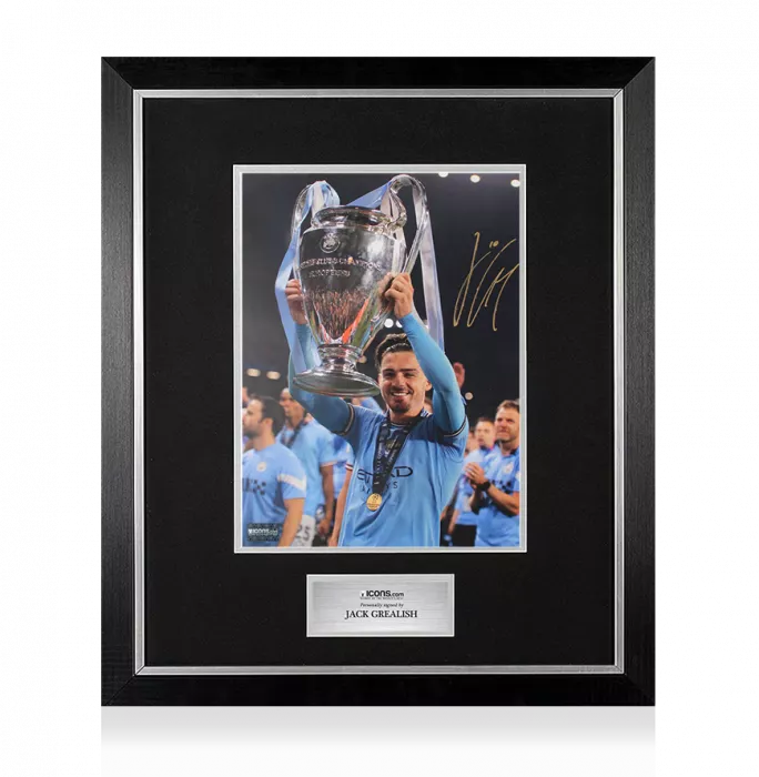 icons Jack Grealish Signed Manchester City Photo In Premium Photo Frame: UEFA Champions League Winner