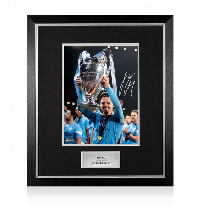 icons Jack Grealish Signed Manchester City Photo In Premium Photo Frame: 2023 UEFA Champions League Winner