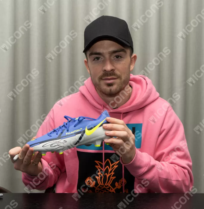 Icons Jack Grealish Signed Purple And Grey Nike Phantom Boot In Bubble Frame: England Option