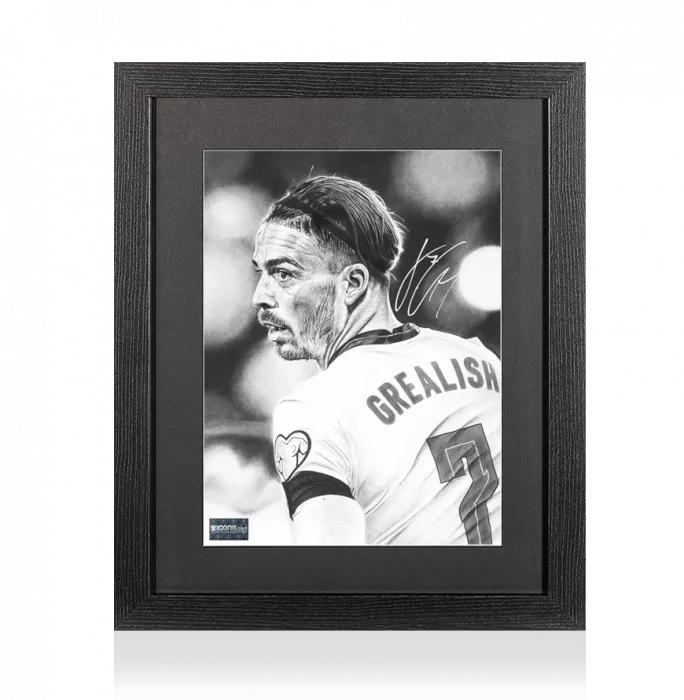 icons Jack Grealish Signed Tribute Artwork In Black Wooden Frame