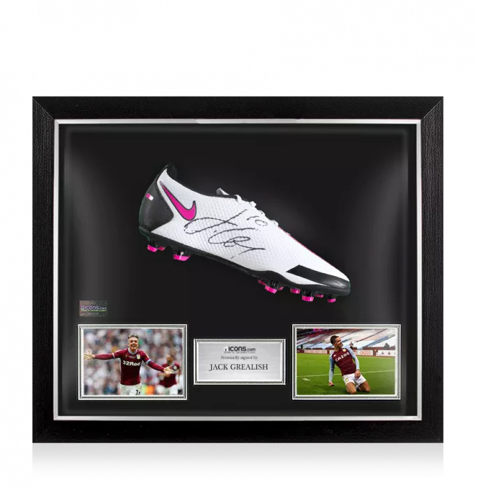 icons Jack Grealish Signed White Nike Phantom Boot In Bubble Frame: Aston Villa Option