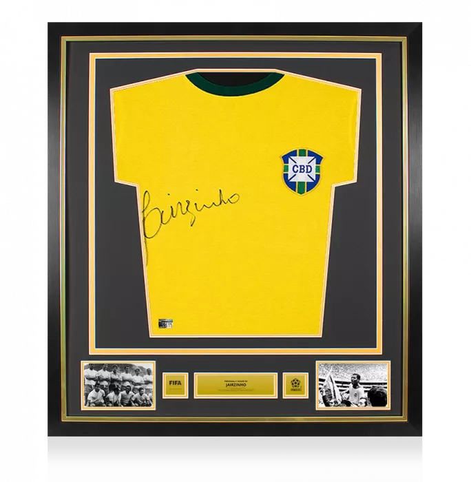 icons Jairzinho Official 1970 FIFA World Cup™ Front Signed and Framed Brazil Home Shirt