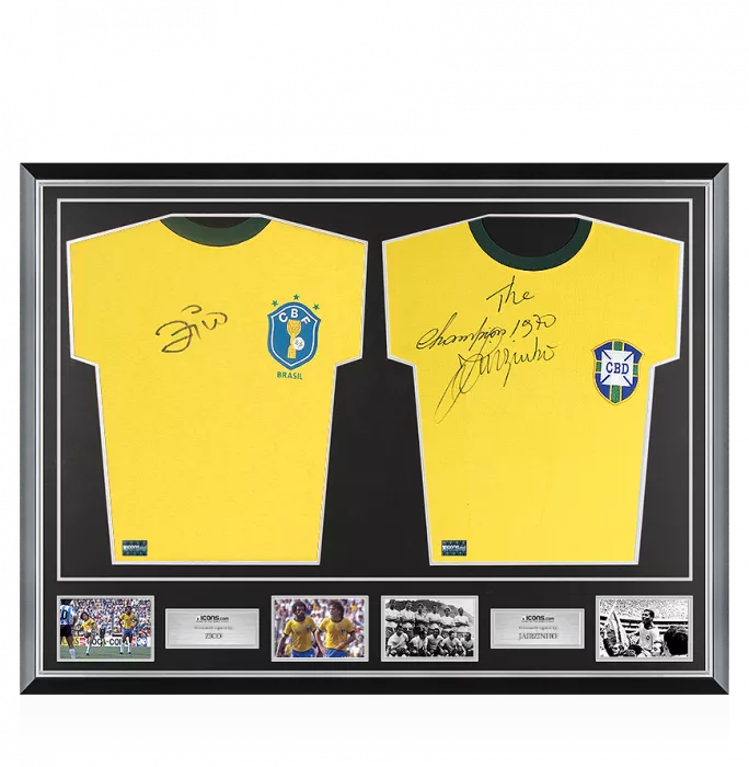 Icons Jairzinho & Zico Signed Brazil Shirts In Classic Dual Frame