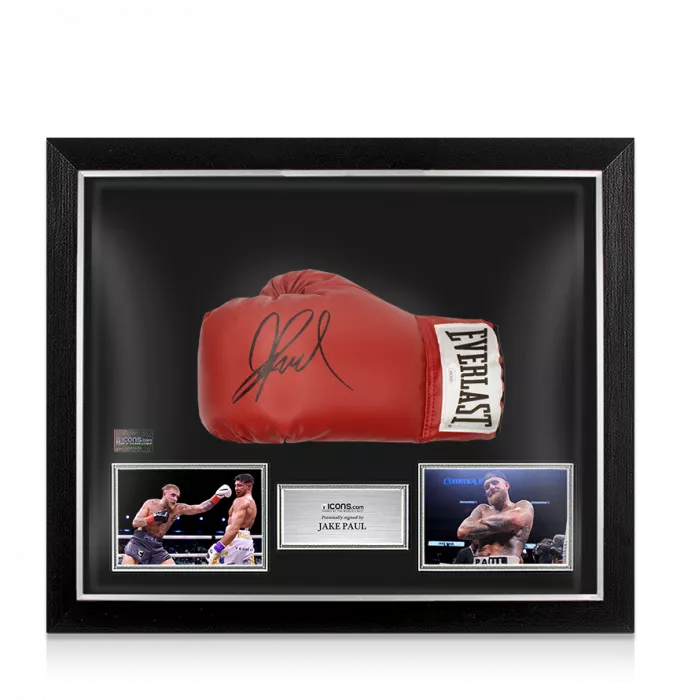 icons Jake Paul Signed Red Boxing Glove In Bubble Frame: Option 1