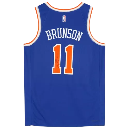 Icons Jalen Brunson Signed And Framed New York Knicks Blue Nike Icon Edition Swingman Jersey