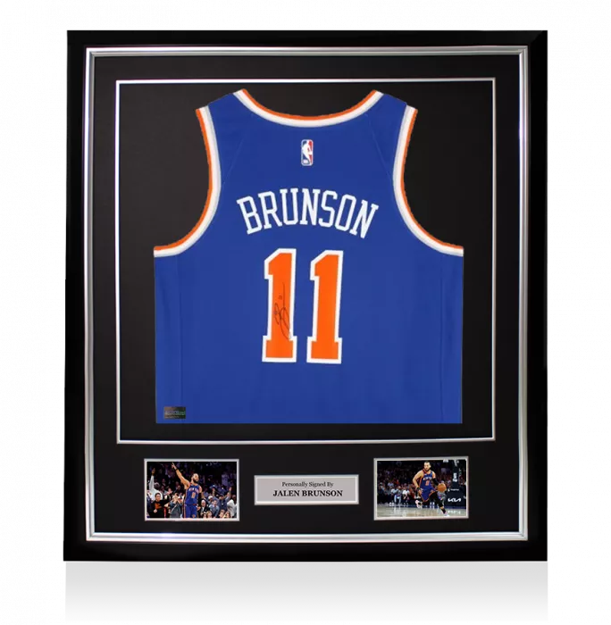 icons Jalen Brunson Signed and Framed New York Knicks Blue Nike Icon Edition Swingman Jersey