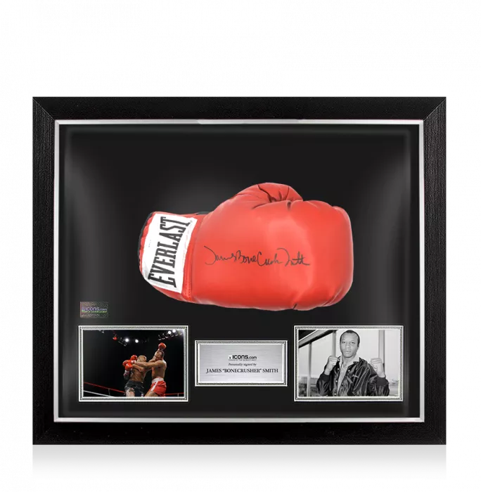 Icons James 'Bonecrusher' Smith Signed Everlast Red Boxing Glove In Bubble Frame: Option 1