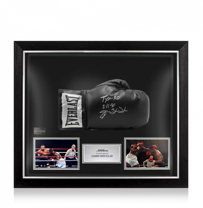 icons James Buster Douglas Signed Everlast Black Boxing Glove In Bubble Frame: Option 1 - Tyson KO 2-11-90