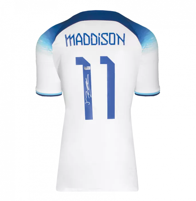 Icons James Maddison Back Signed England 2022 Home Shirt In Hero Frame: Option 1