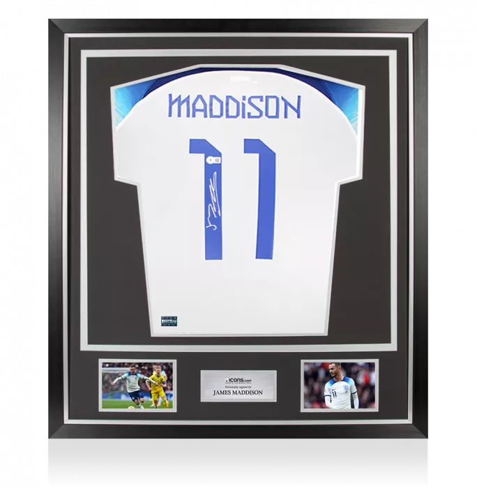 icons James Maddison Back Signed England 2022 Home Shirt In Classic Frame