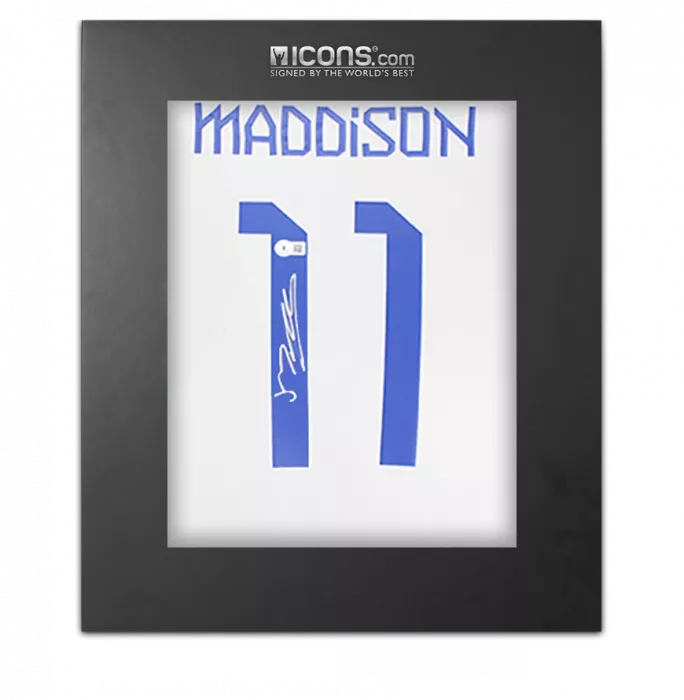 icons James Maddison Back Signed England 2022 Home Shirt In Deluxe Packaging